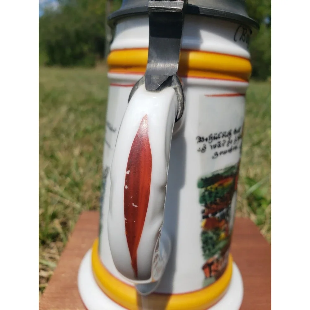 German Regimental Beer Stein Konig Munich Lithopane 1907-10 w/Pewter Lid Handle